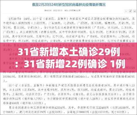 31省新增本土确诊29例:31省新增22例确诊 1例为本土病例 31省新增本土确诊29例:31省新增22例确诊 1例为本土病例