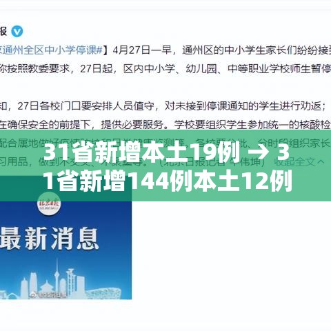 31省新增本土19例 → 31省新增144例本土12例