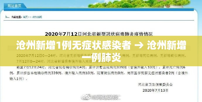 沧州新增1例无症状感染者 → 沧州新增一例肺炎 沧州新增1例无症状感染者 → 沧州新增一例肺炎